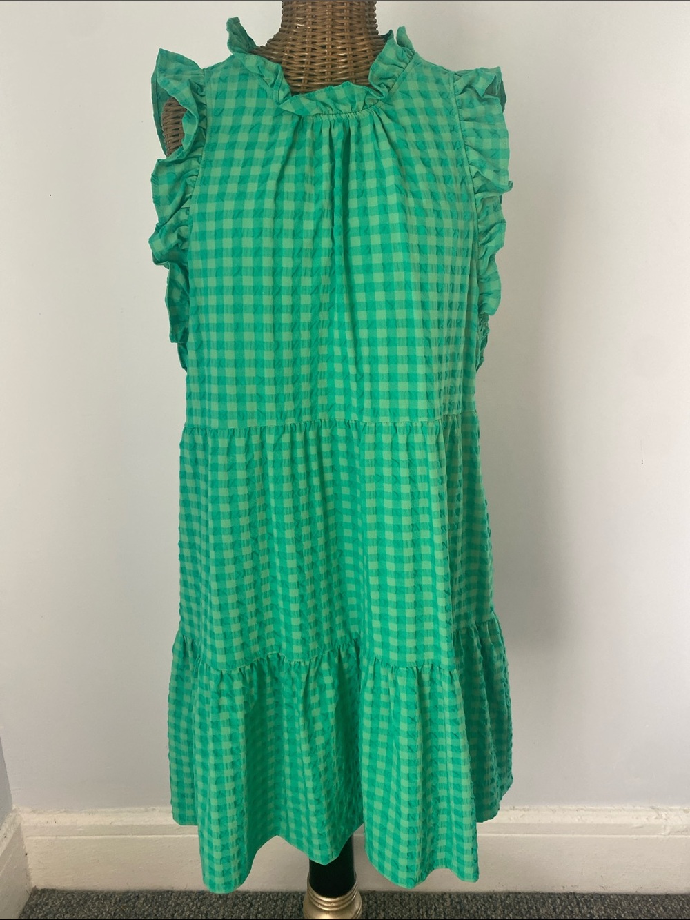 Anthropologie Maeve Green Gingham Ruffle Top